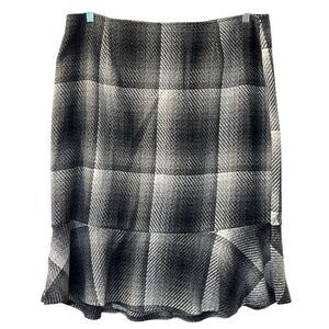 Women's Wool Plus Size 22 Black Plaid A-Line Midi Skirt Casual Office Workwear
